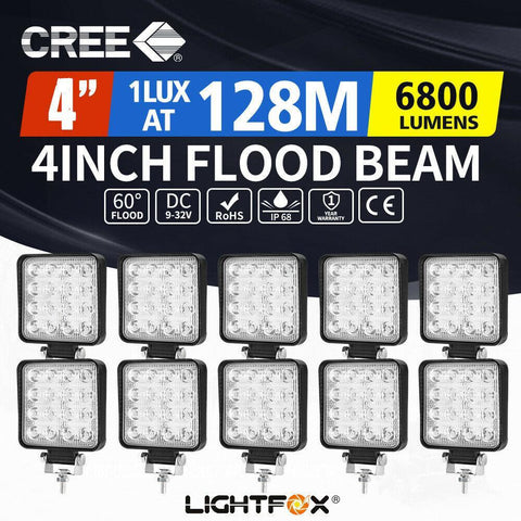 10x 4inch CREE LED Light Bar Flood Driving Work Lamp Offroad 4WD Reverse