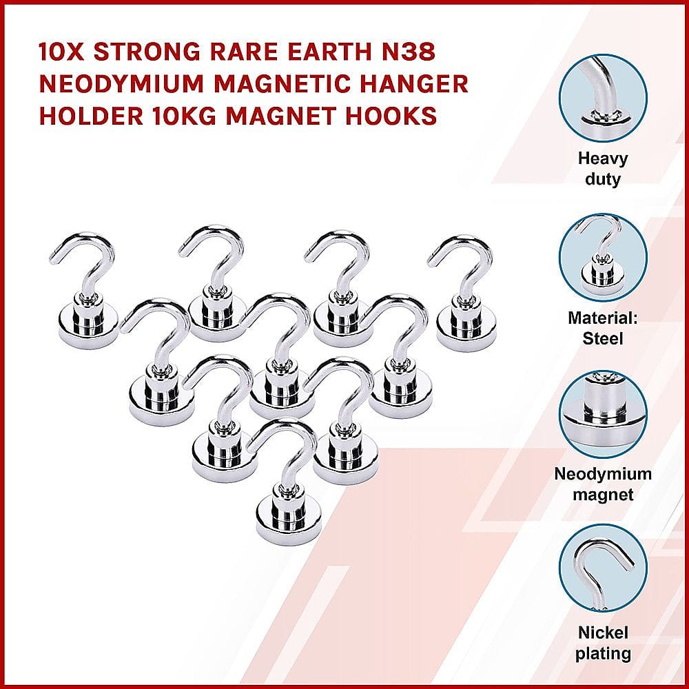 10x Strong Rare Earth N38 Neodymium Magnetic Hanger Holder 10kg Magnet Hooks