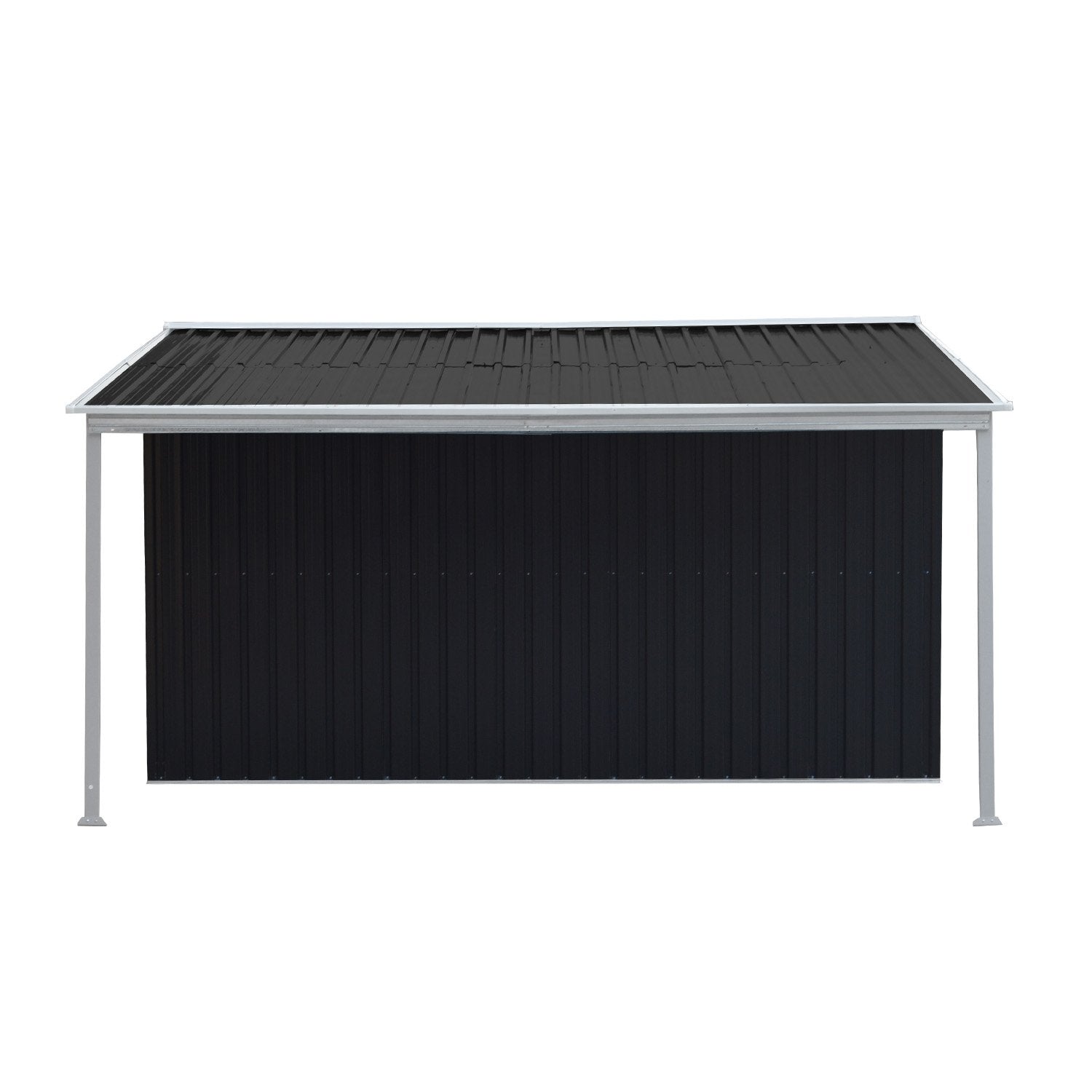 10x8ft Zinc Steel Garden Shed with Open Storage - Black