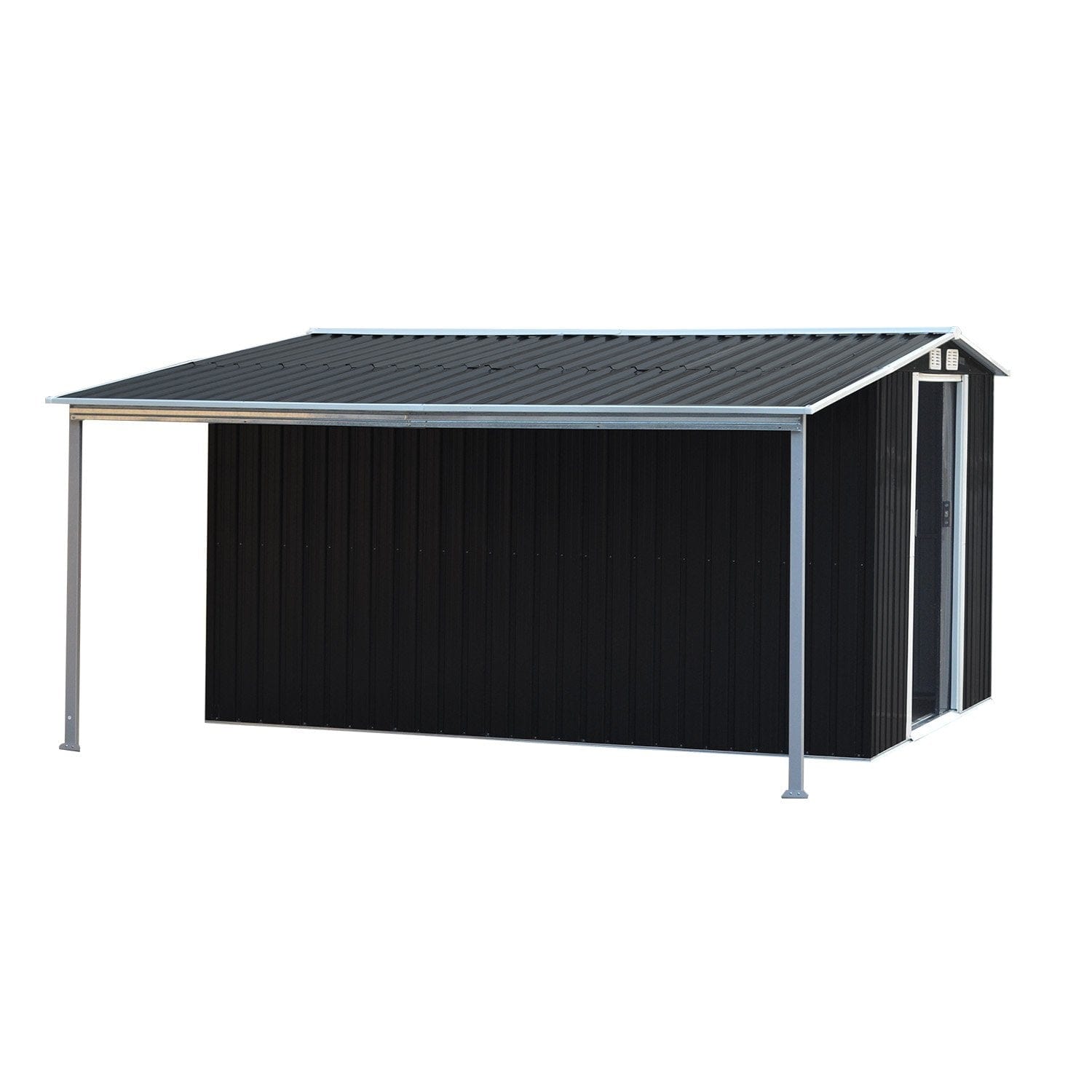 10x8ft Zinc Steel Garden Shed with Open Storage - Black