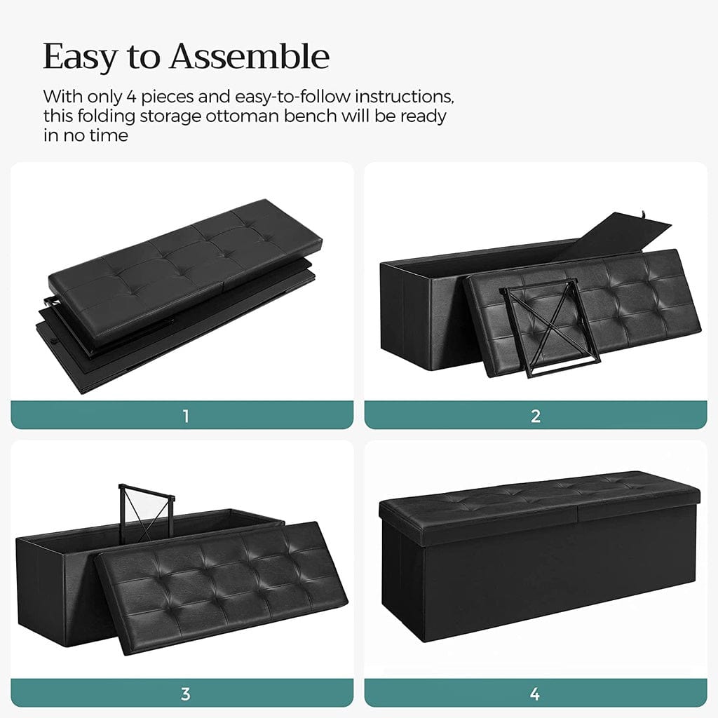 110Cm Folding Storage Ottoman Bench With Flipping Lid Footrest Black