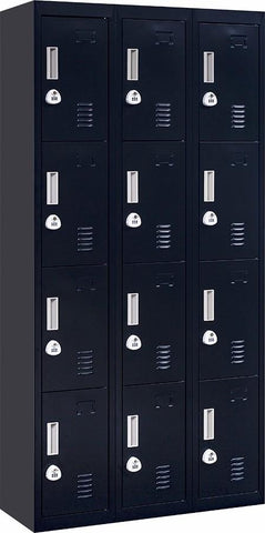 Storage 12 Door Locker for Office Gym - Black