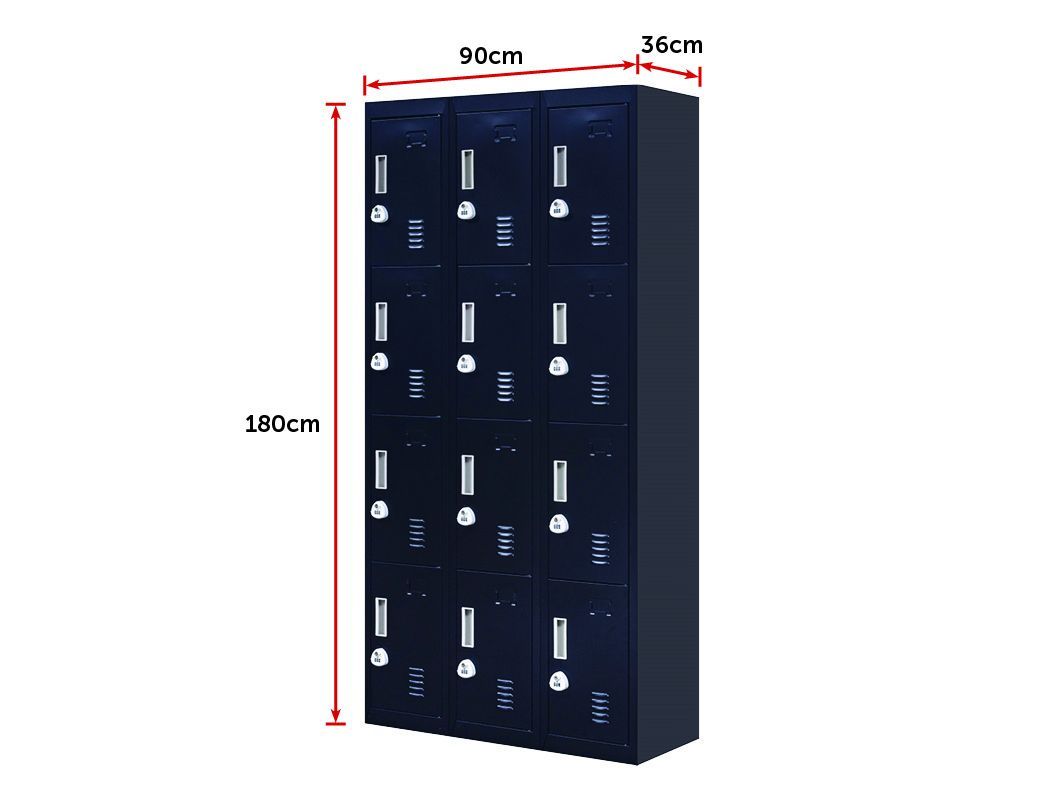 Storage 12 Door Locker for Office Gym - Black