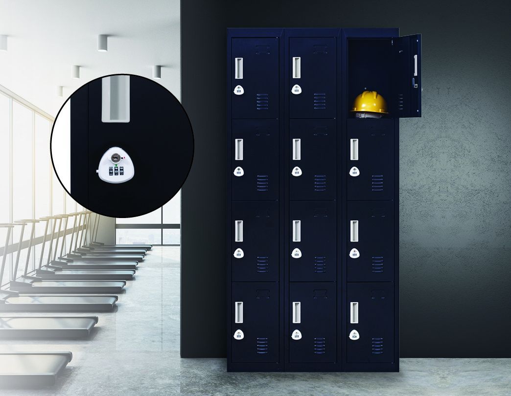 Storage 12 Door Locker for Office Gym - Black