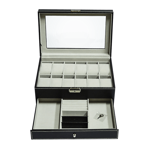 12 Grids Watch Display Case Leather jewellery Storage Box