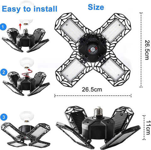 120W Ultra Bright Garage LED Deformable Ceiling Light with Adjustable Multi-Position Panels