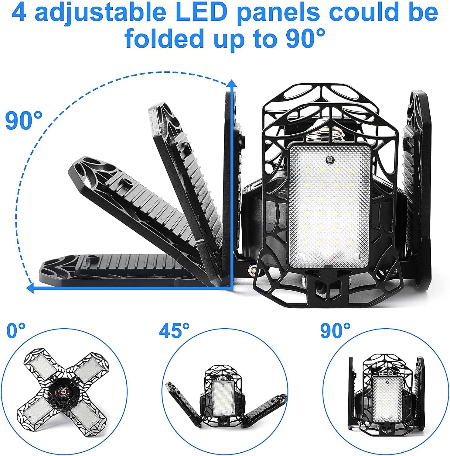 120W Ultra Bright Garage LED Deformable Ceiling Light with Adjustable Multi-Position Panels