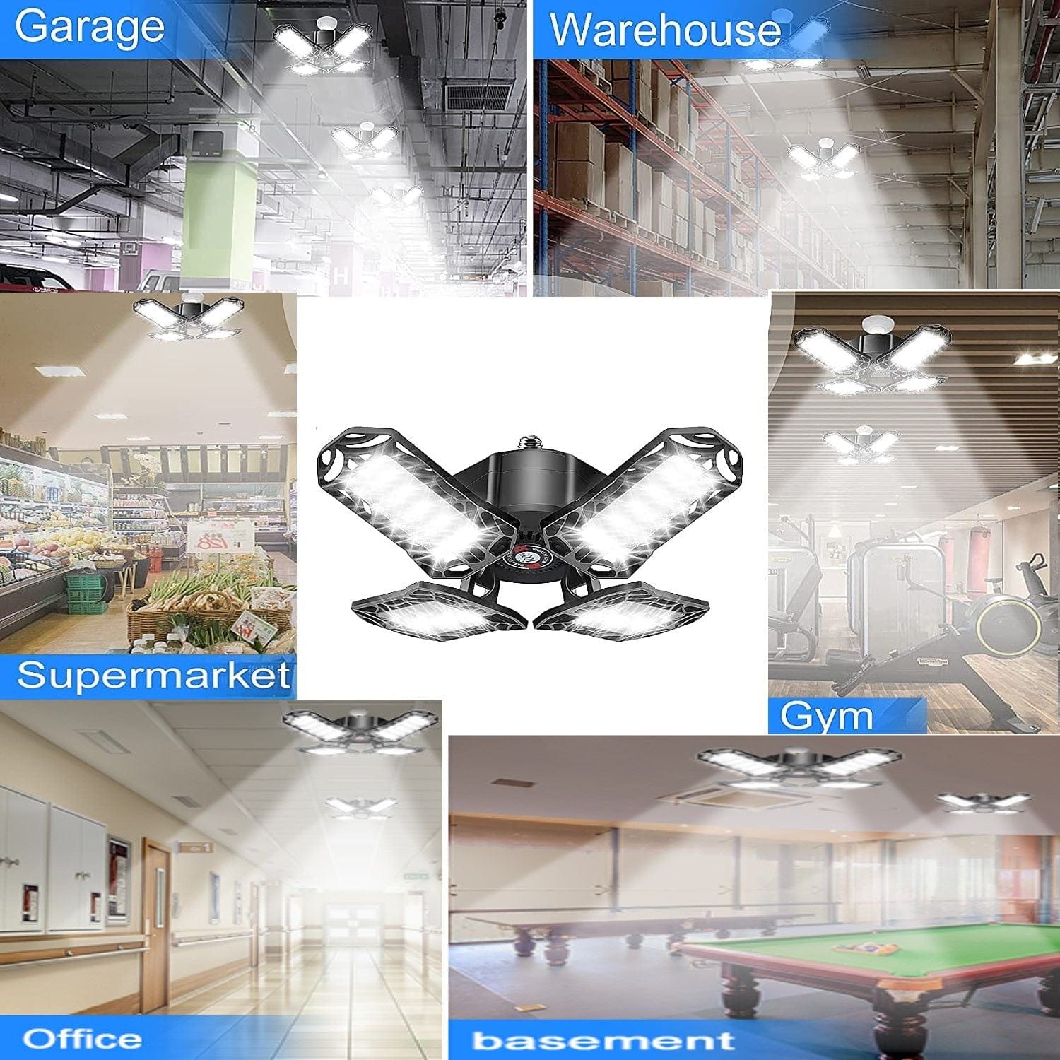 120W Ultra Bright Garage LED Deformable Ceiling Light with Adjustable Multi-Position Panels
