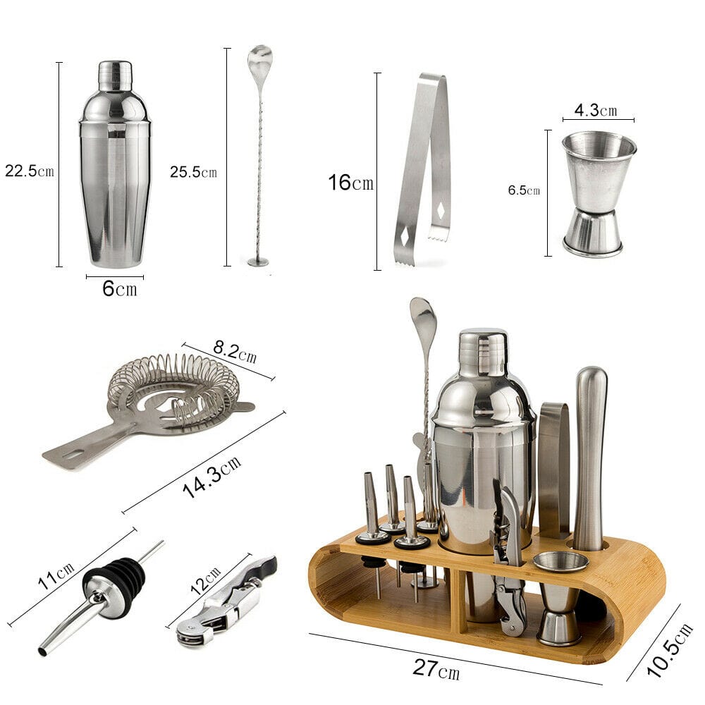 12Pcs Cocktail Shaker Set Mixer Martini Spirits Bar Strainer Bartender Kit 750Ml