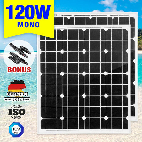 12V 120W Solar Panel Kit Mono Generator Caravan Camping Power Battery Charging