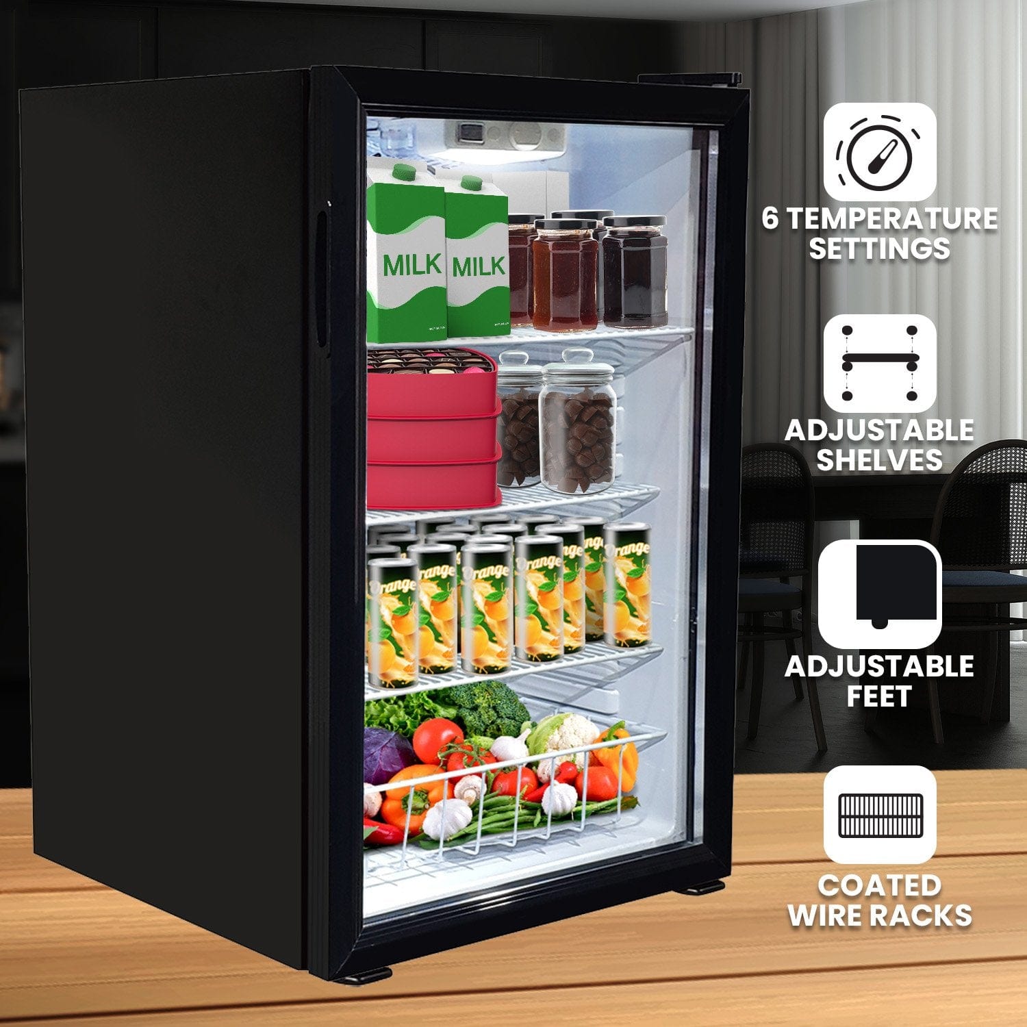 130L Mini Bar Fridge Glass Door Beverage Cooler Refrigerator