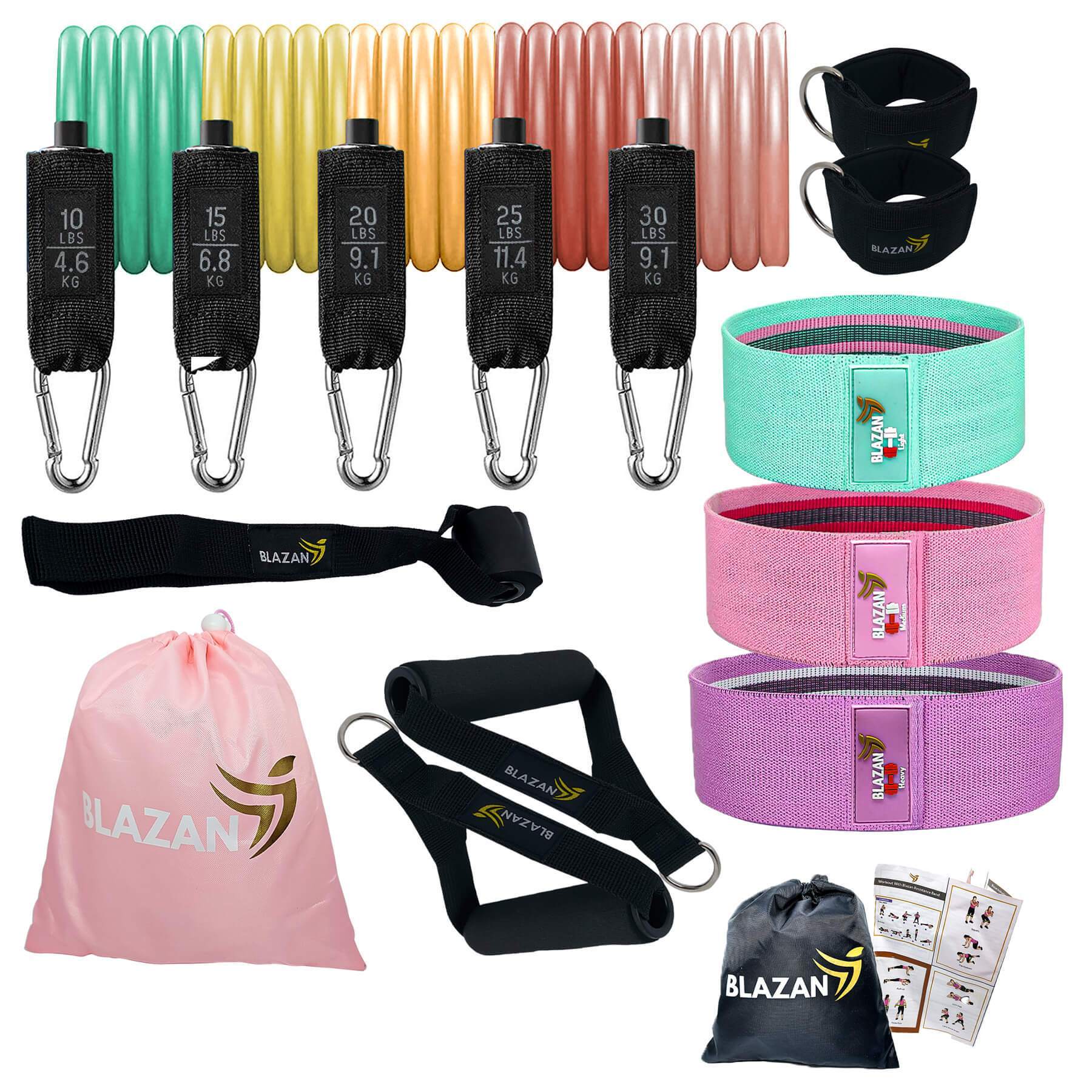 sports & outdoors 15 Pcs Resistance Tube Booty Bands Set Pink Blue