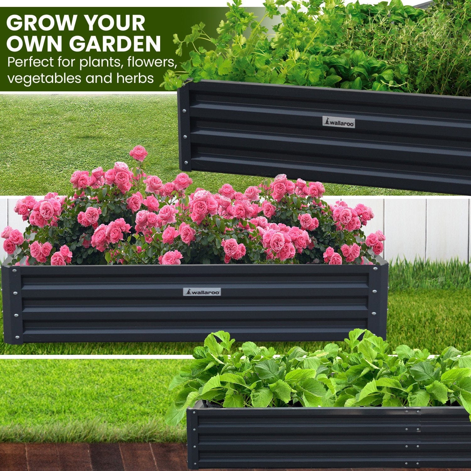 150 x 90 x 30cm Galvanized Steel Garden Bed - Black