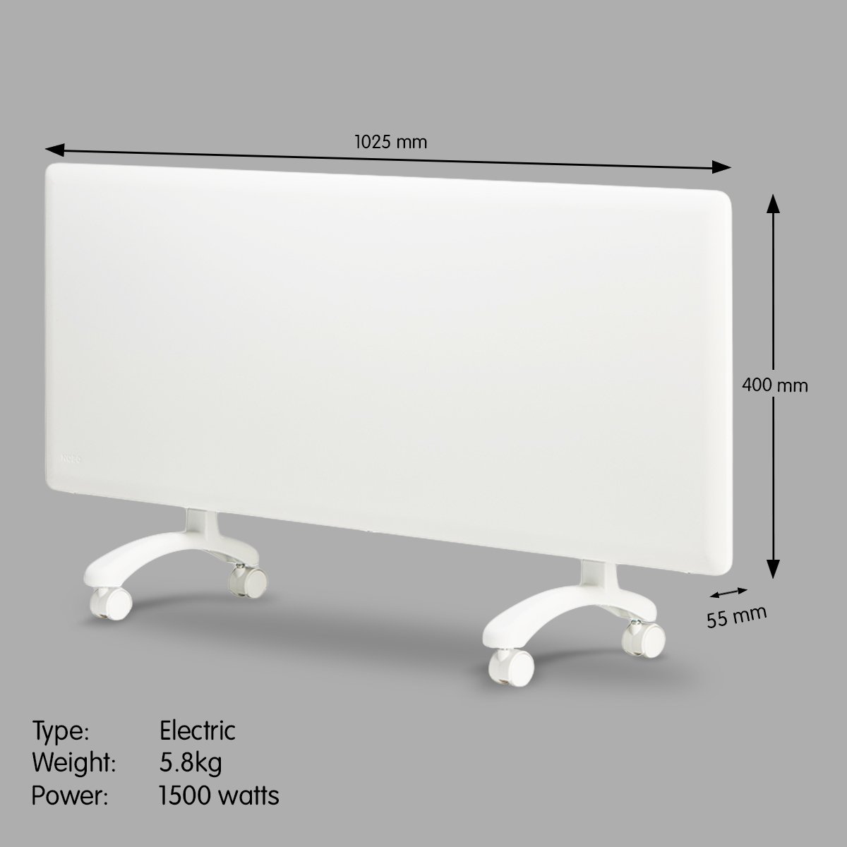 electronics 1500w electric panel heater with thermostat & castors