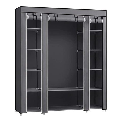 150Cm Portable Closet Organizer, Wardrobe With Shelves And Cover Gray