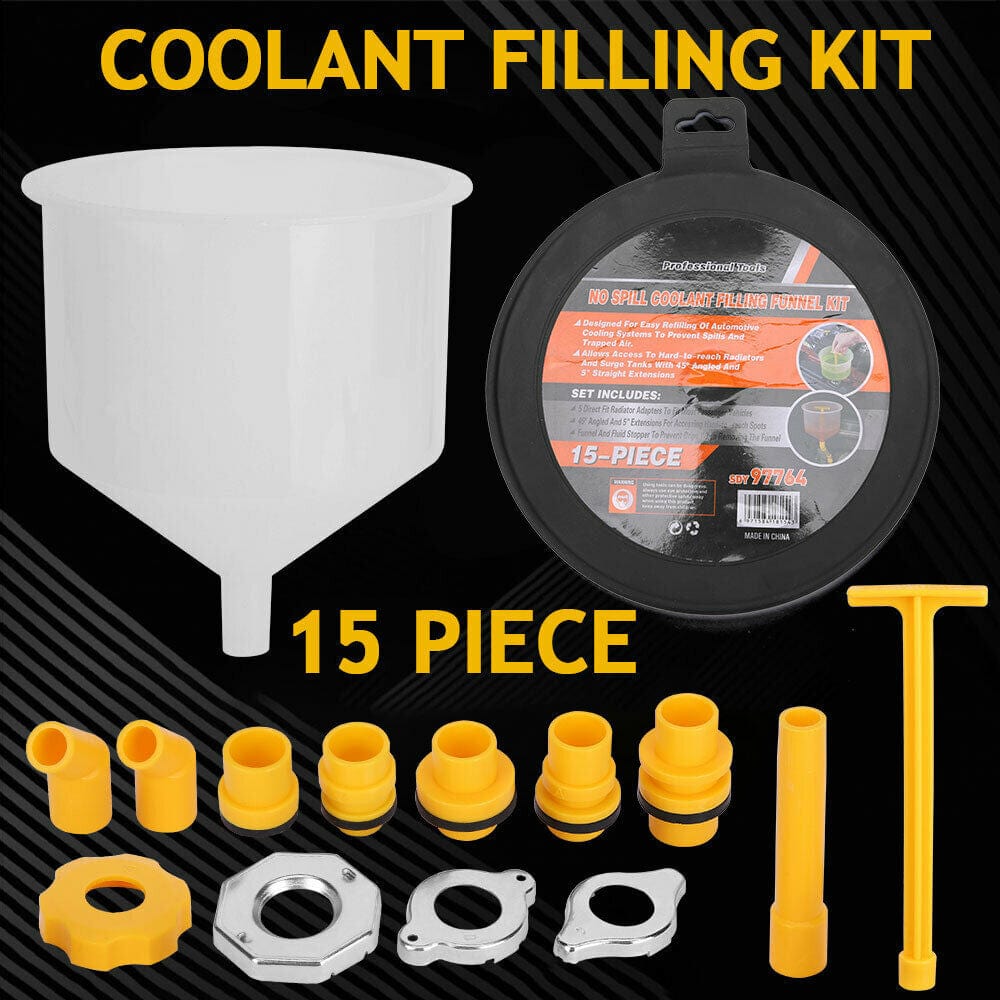 15Pcs Car Radiator Coolant Refill Funnel Kit Spill Proof Cooling System Tool