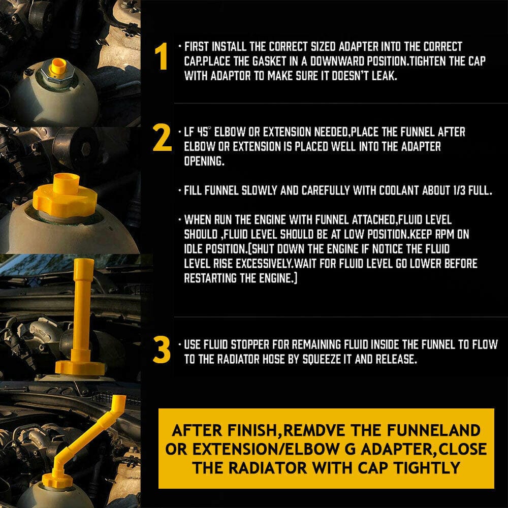 15Pcs Car Radiator Coolant Refill Funnel Kit Spill Proof Cooling System Tool