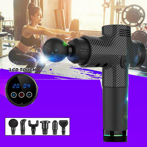 16.8V 6 Heads Lcd Massage Gun Percussion Vibration Muscle Therapy Deep Tissue Au