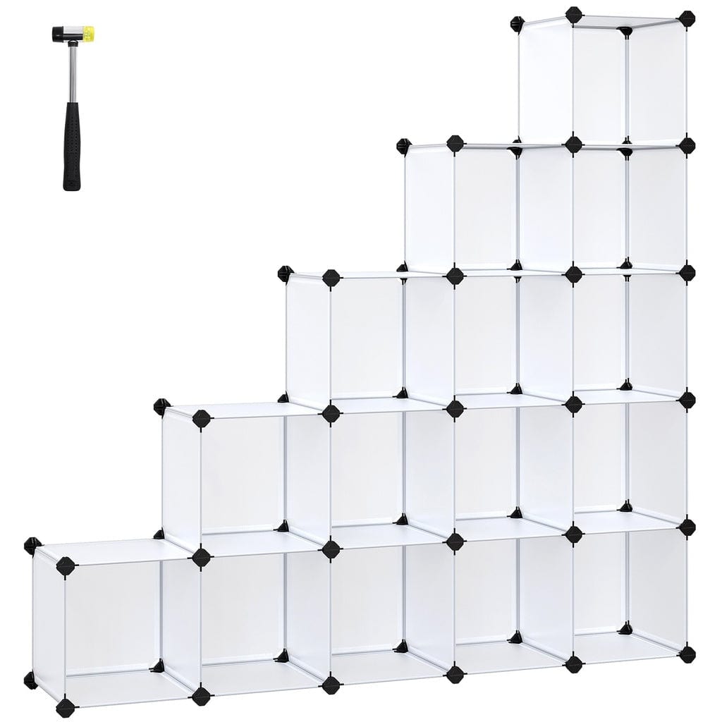 16 Cube Storage Organizer Storage with Rubber Mallet White