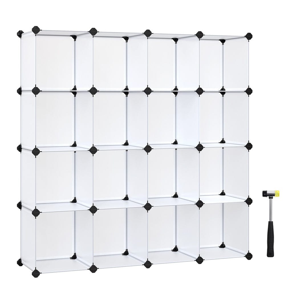 16 Cube Storage Organizer Storage with Rubber Mallet White