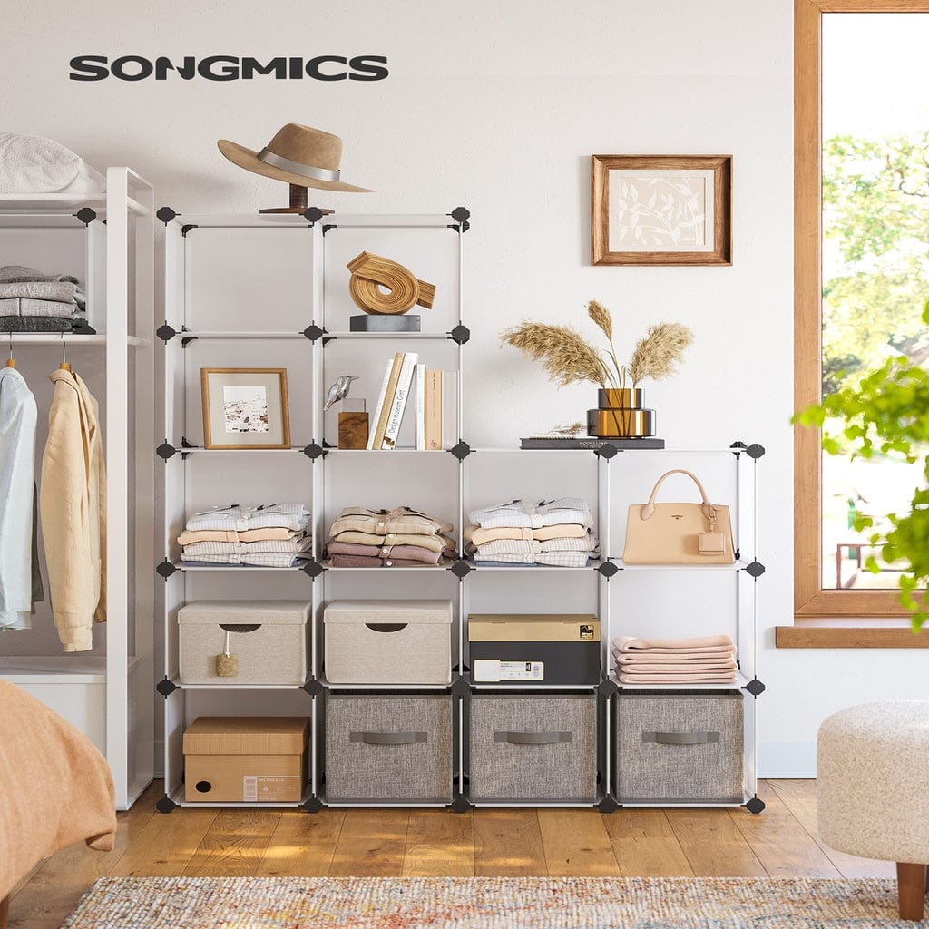 16 Cube Storage Organizer Storage with Rubber Mallet White