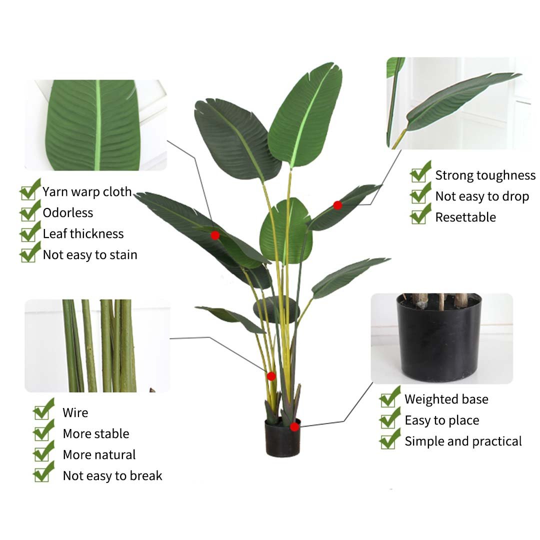 Artificial Plants 160cm Artificial Green Indoor Traveler Banana Fake Decoration Tree Flower Pot Plant