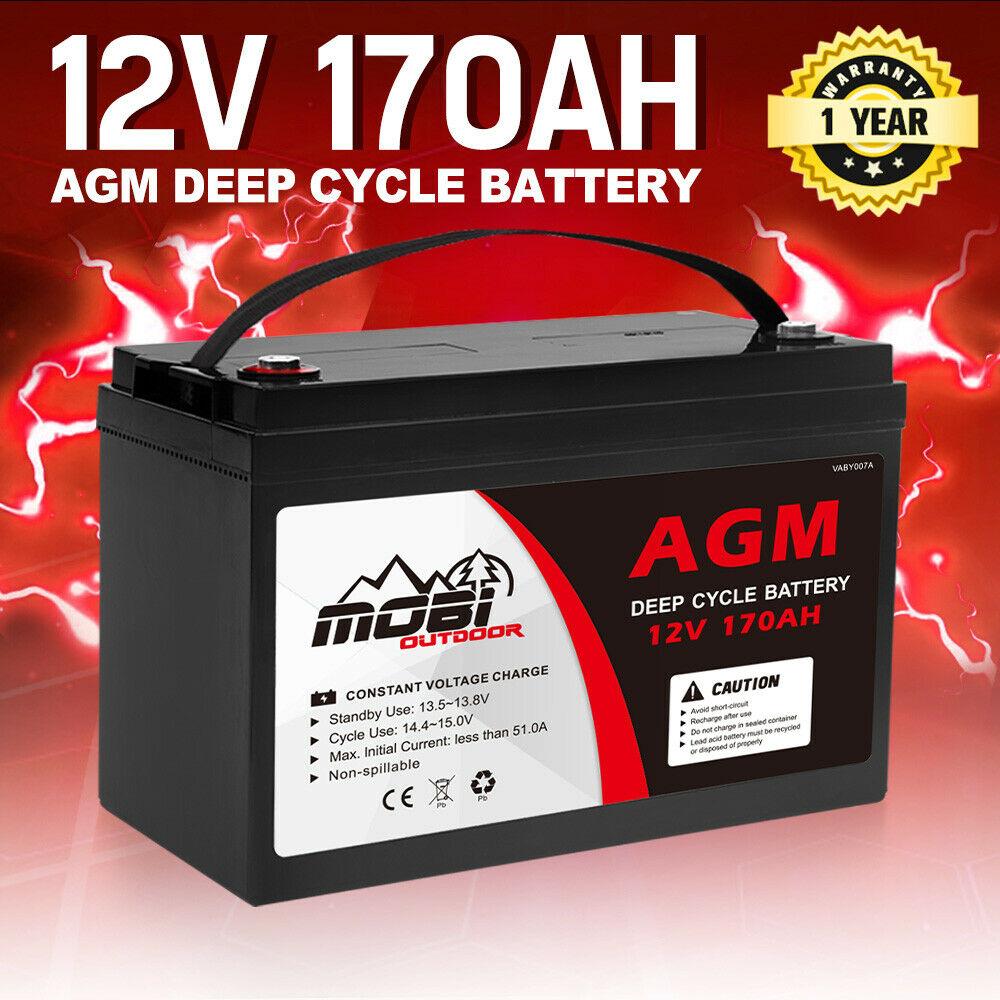 170AH 12V AGM Deep Cycle Battery Golf Cart Buggy Camping Scooter Solar