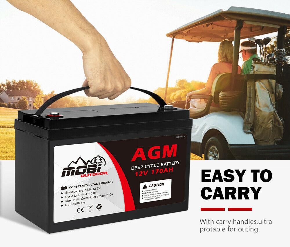 170AH 12V AGM Deep Cycle Battery Golf Cart Buggy Camping Scooter Solar Battery