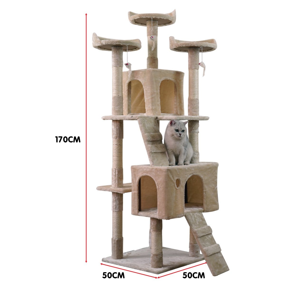 170Cm Cat Tree Scratching Post - Beige