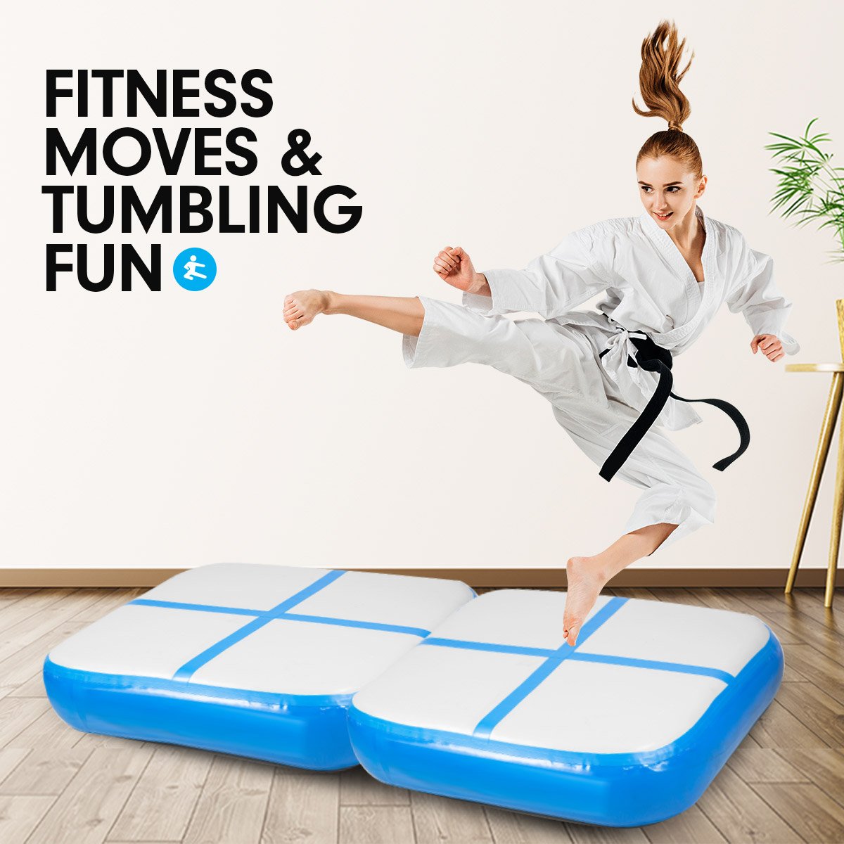 Fatherday-sports and fitness 1m Air Block Inflatable Gymnastics Tumbling Mat with Pump - Blue