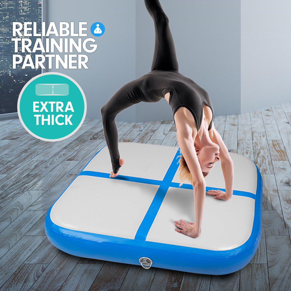 Fatherday-sports and fitness 1m Air Block Inflatable Gymnastics Tumbling Mat with Pump - Blue
