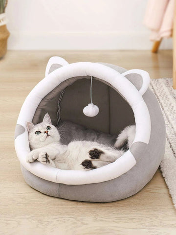 1pc Cat Ear Design Pet Bed Cave