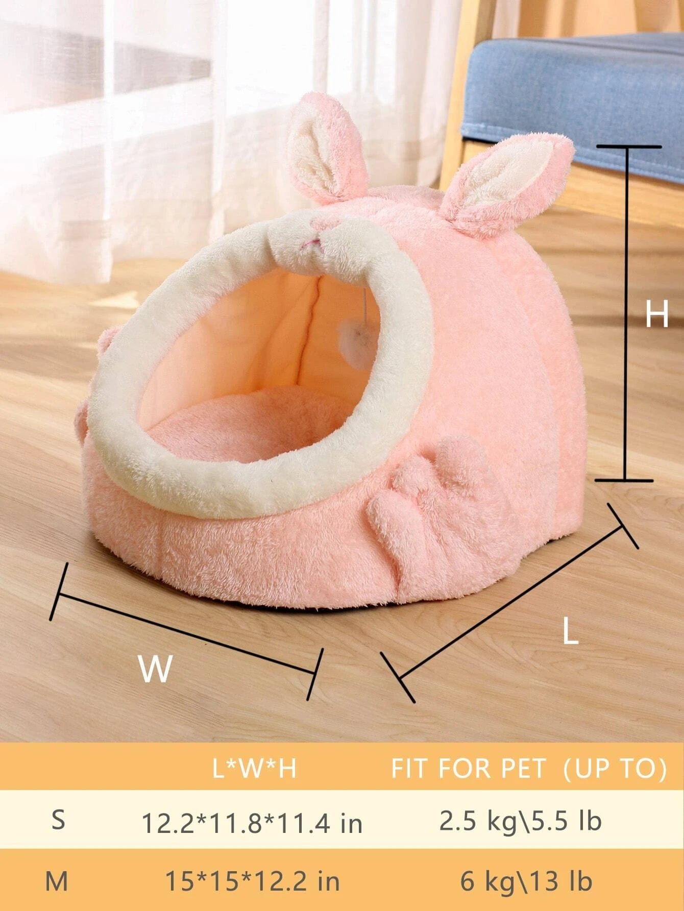 1pc Rabbit Design Plush Pet Bed Cave
