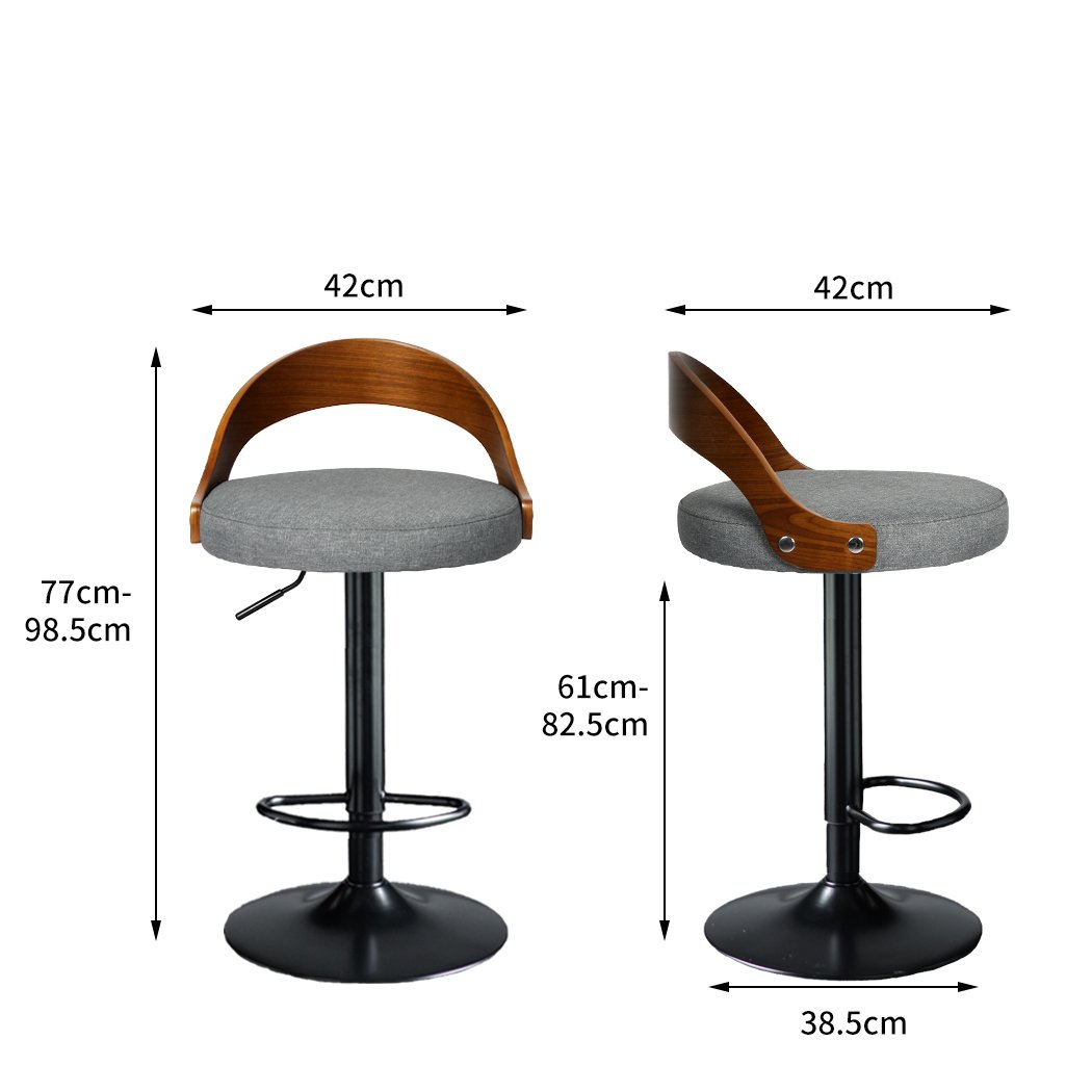 Dining Room 1x Bar Stools Kitchen Gas Lift Wooden Beech Stool Chair Swivel Barstools Grey