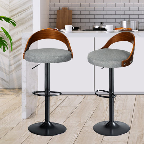 Dining Room 1x Bar Stools Kitchen Gas Lift Wooden Beech Stool Chair Swivel Barstools Grey