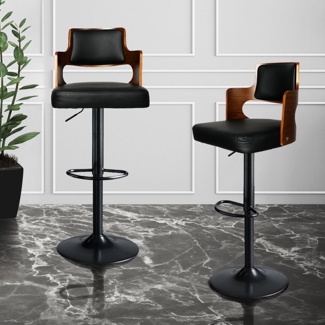 Dining Room 1x Bar Stools Kitchen Gas Lift Wooden Stool Chair Swivel Barstools