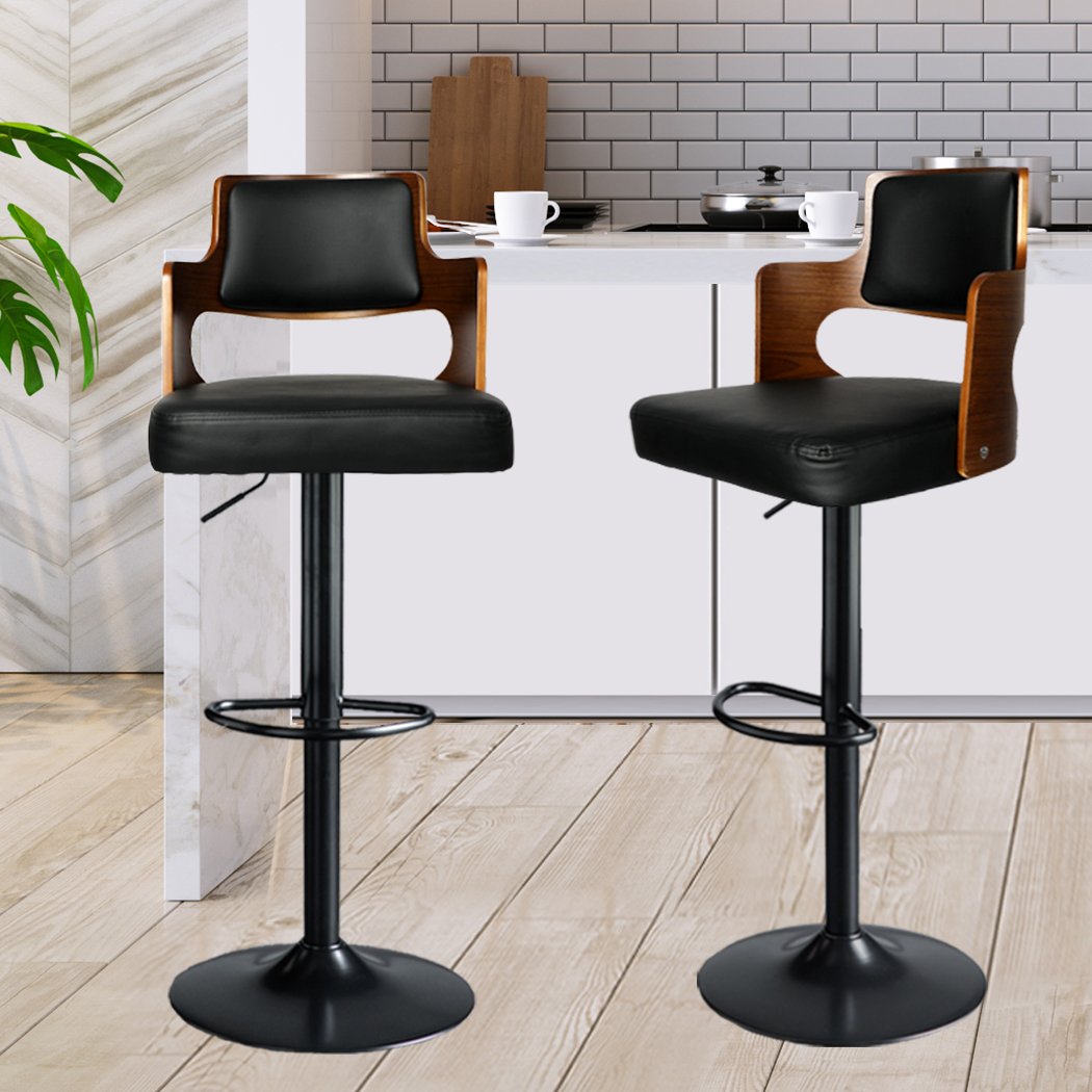Dining Room 1x Bar Stools Kitchen Gas Lift Wooden Stool Chair Swivel Barstools