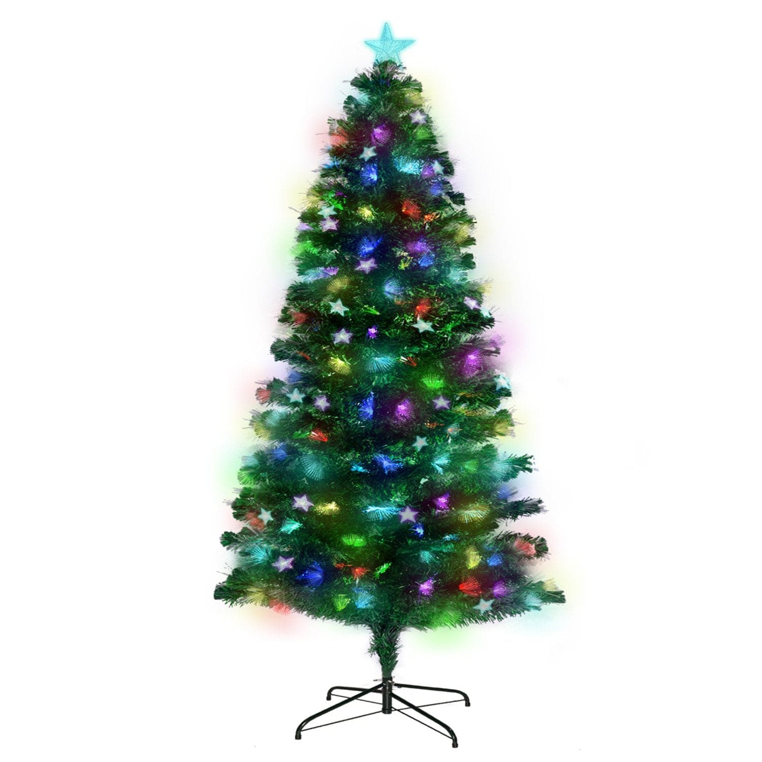 2.4m Enchanted Pre Lit Fibre Optic Christmas Tree Stars