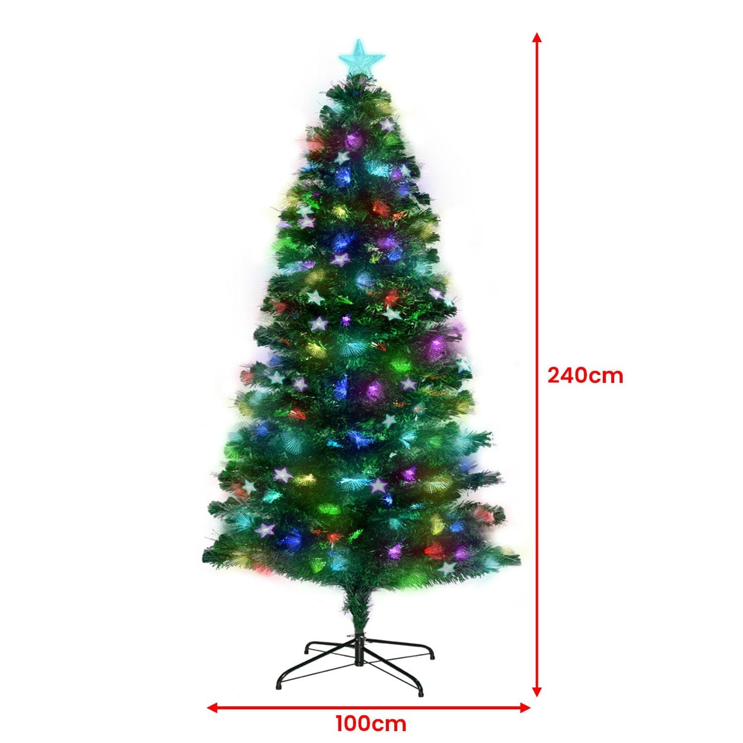 2.4m Enchanted Pre Lit Fibre Optic Christmas Tree Stars