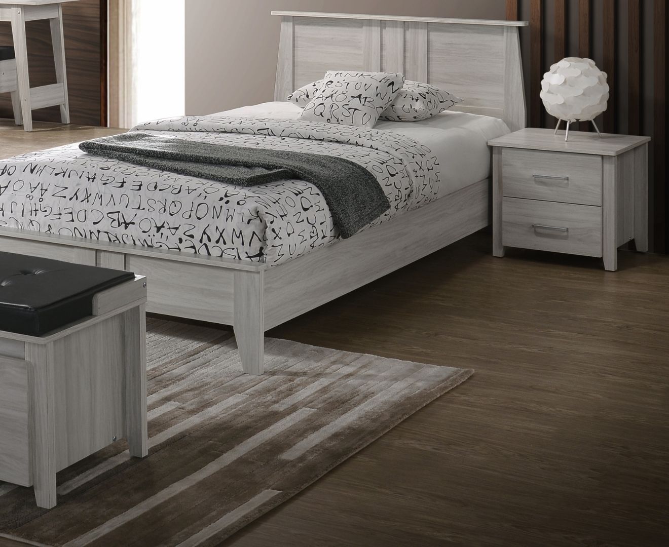 Bedroom 2 Drawers Bedside Table In White Oak