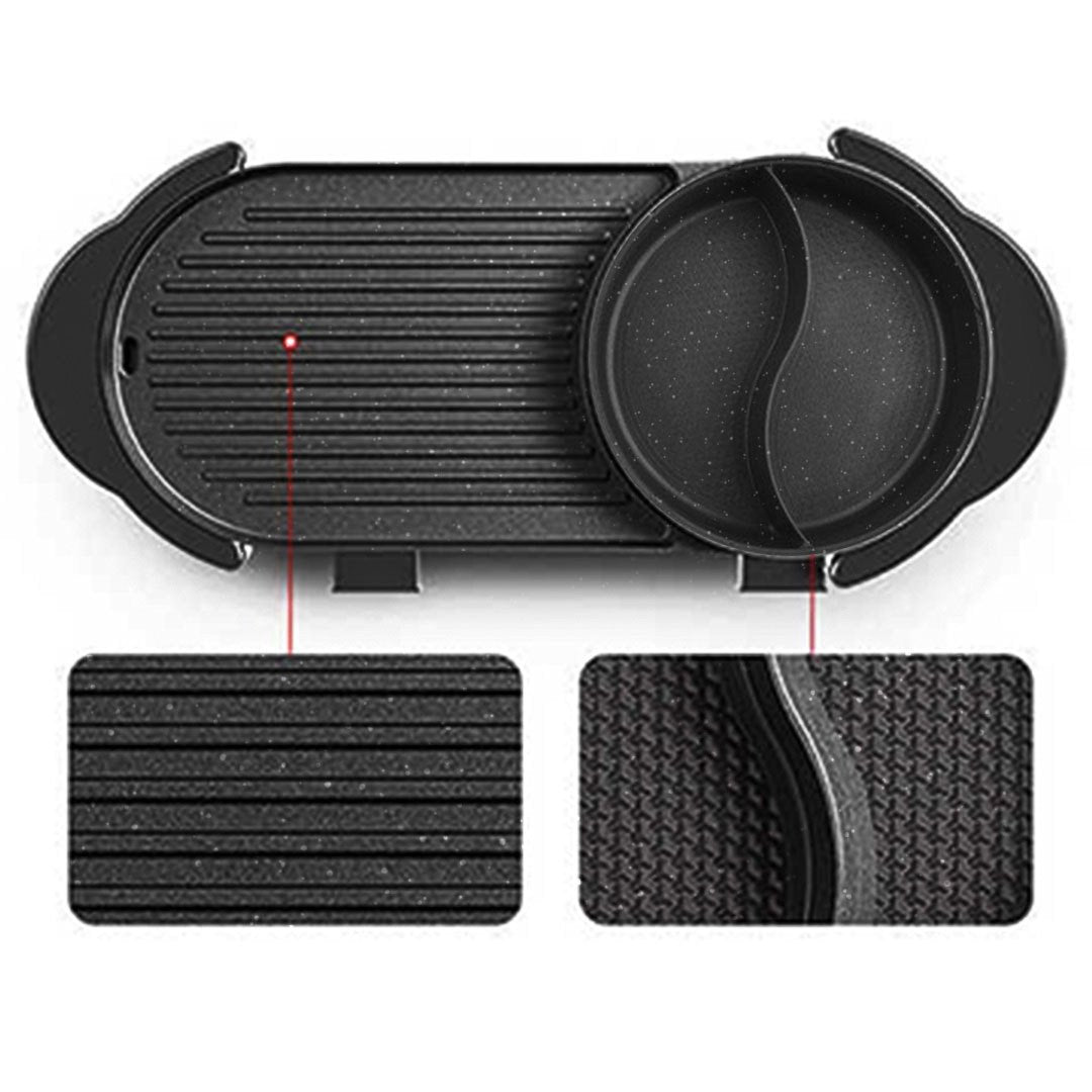 Griddles & Grill Pans 2 in 1 Electric Non-Stick BBQ Teppanyaki Grill Plate Steamboat Hotpot 2-8 Person