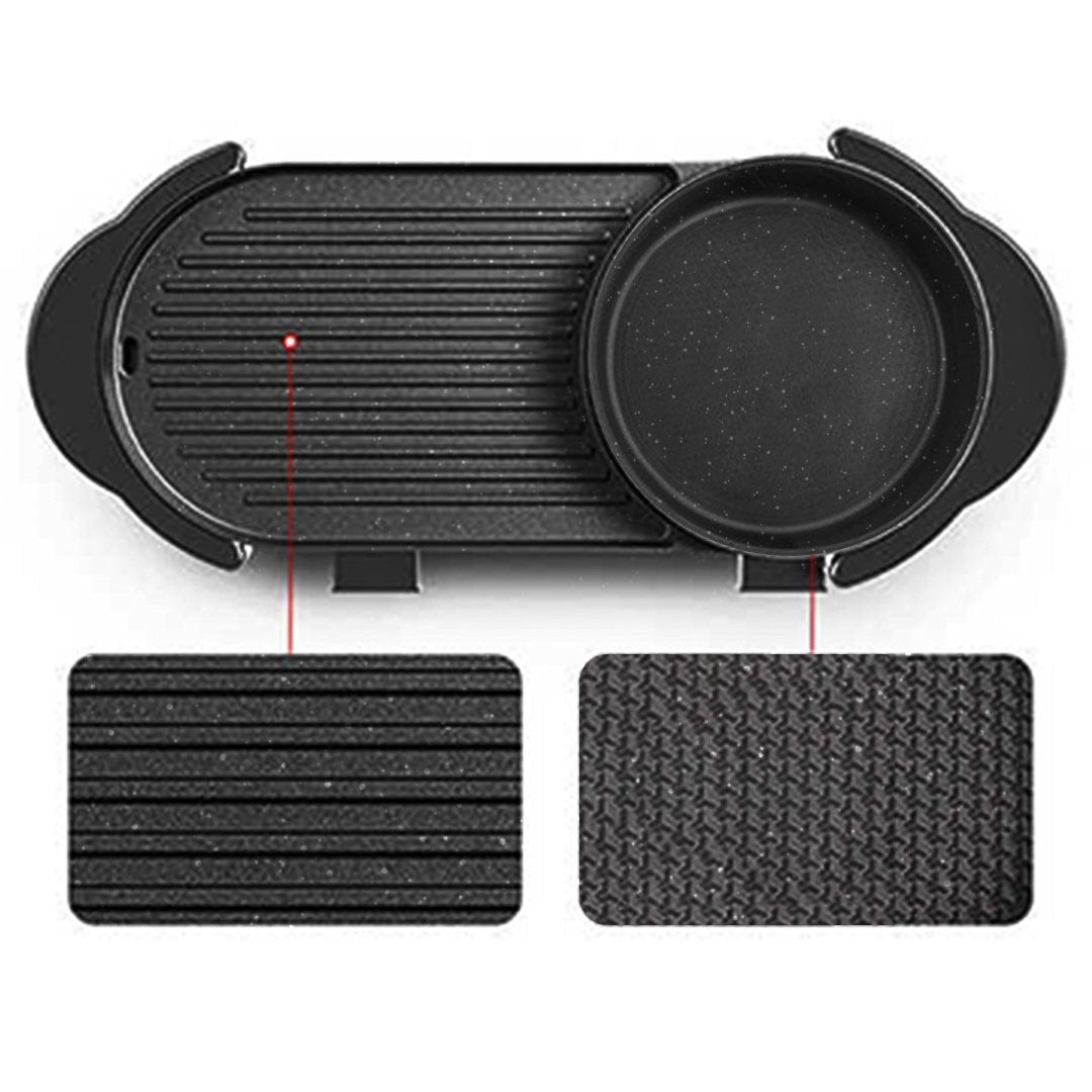 Griddles & Grill Pans 2 in 1 Electric Non-Stick BBQ Teppanyaki Grill Plate Steamboat Hotpot 2-8 Person