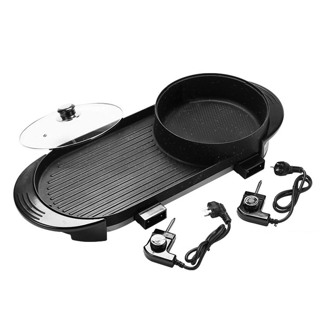 Griddles & Grill Pans 2 in 1 Electric Non-Stick BBQ Teppanyaki Grill Plate Steamboat Hotpot 2-8 Person