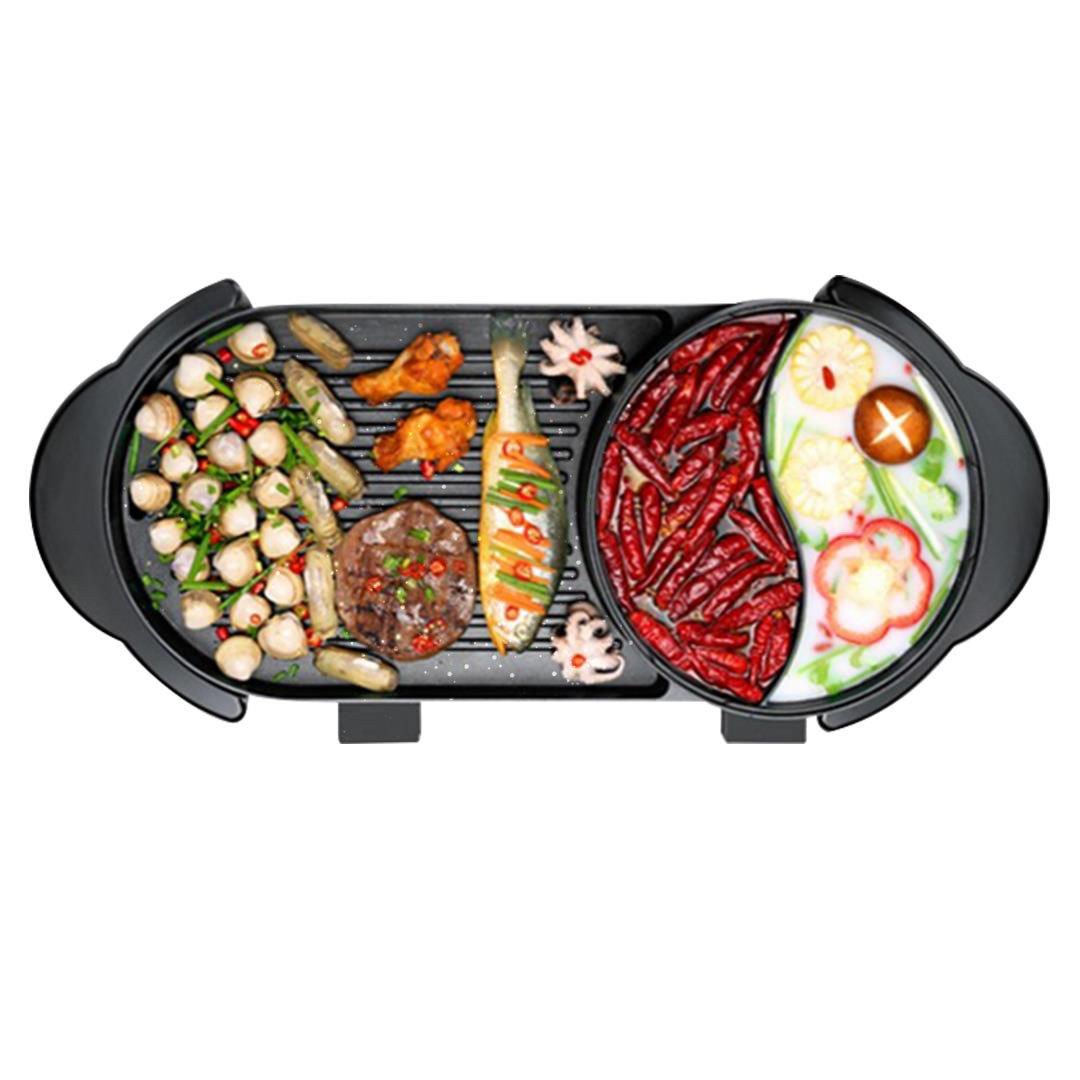 Griddles & Grill Pans 2 in 1 Electric Non-Stick BBQ Teppanyaki Grill Plate Steamboat Hotpot 2-8 Person