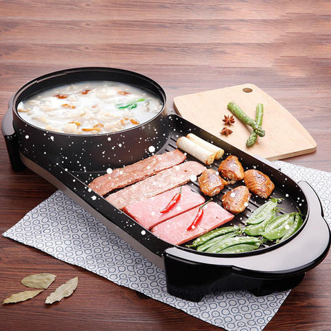 Griddles & Grill Pans 2 in 1 Electric Non-Stick BBQ Teppanyaki Grill Plate Steamboat Hotpot 2-8 Person