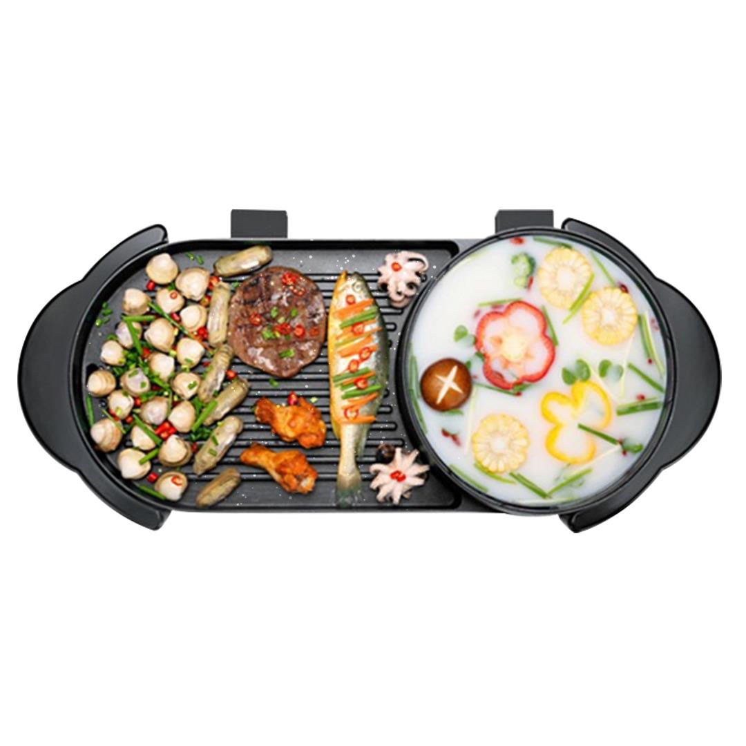 Griddles & Grill Pans 2 in 1 Electric Non-Stick BBQ Teppanyaki Grill Plate Steamboat Hotpot 2-8 Person