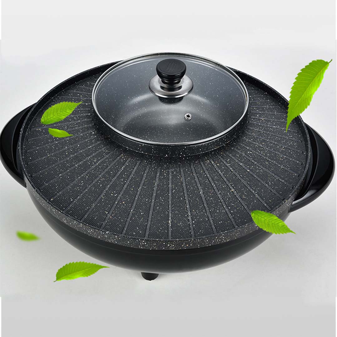 Griddles & Grill Pans 2 in 1 Electric Stone Coated Teppanyaki Grill Plate Steamboat Hotpot 3-5 Person