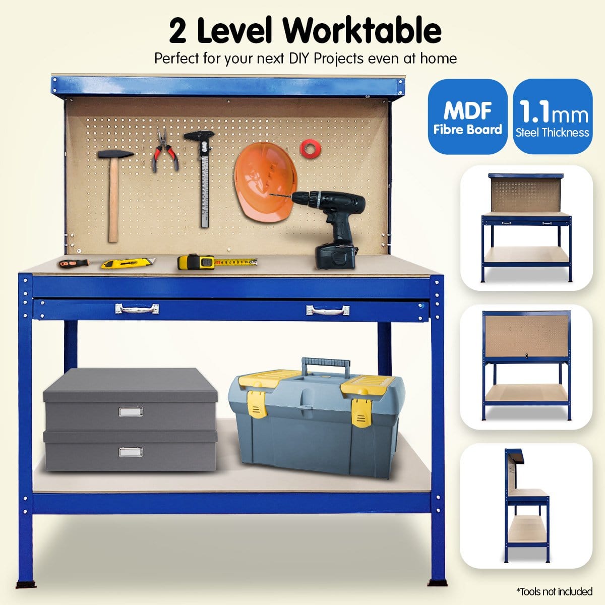 2-Layered Work Bench Garage Storage Table Tool Shop Shelf Blue
