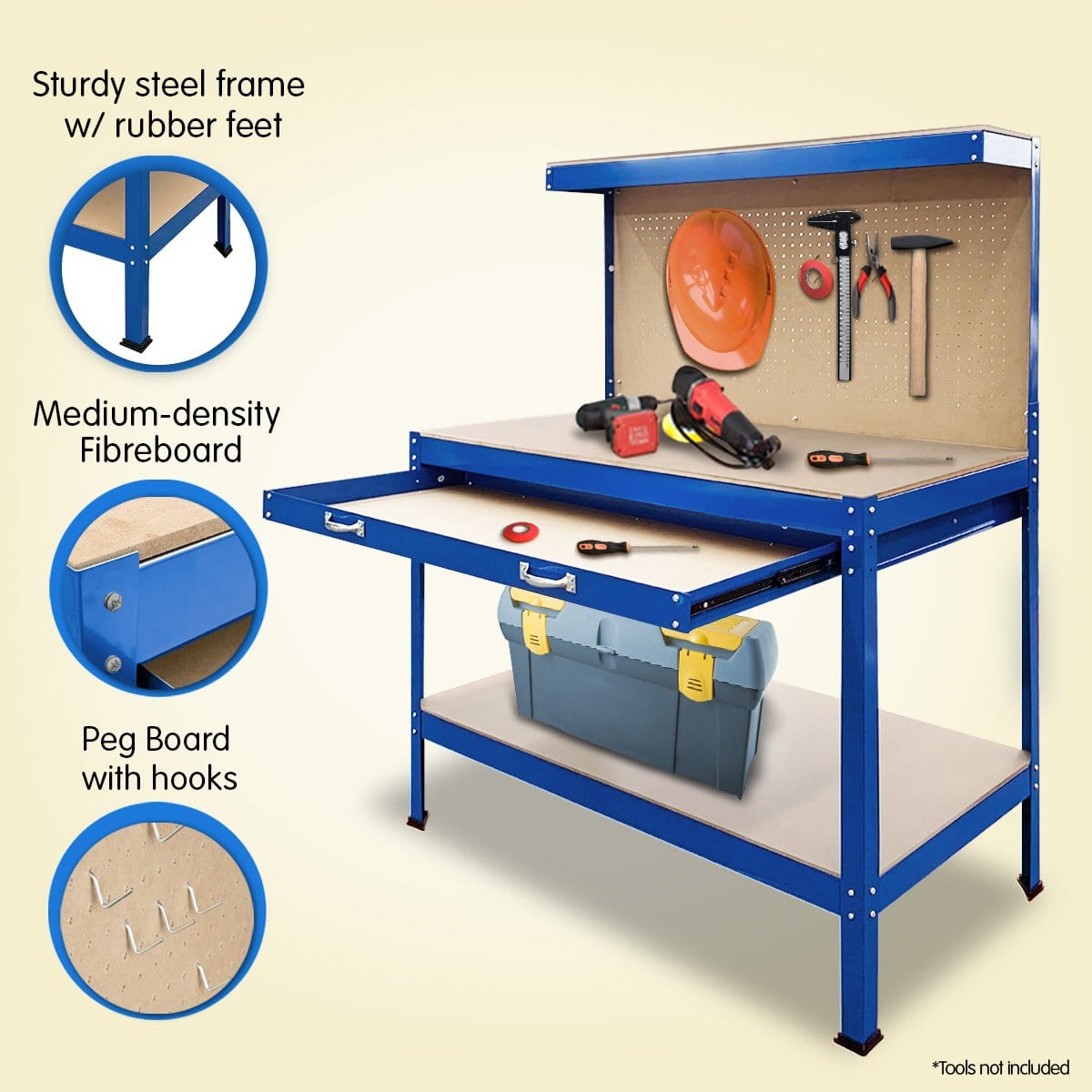 2-Layered Work Bench Garage Storage Table Tool Shop Shelf Blue