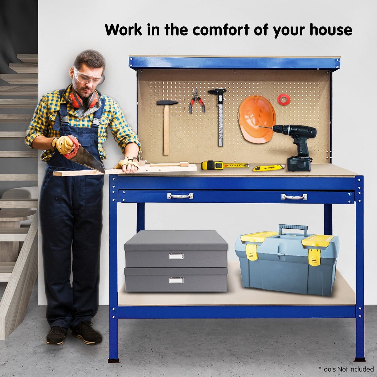 2-Layered Work Bench Garage Storage Table Tool Shop Shelf Blue